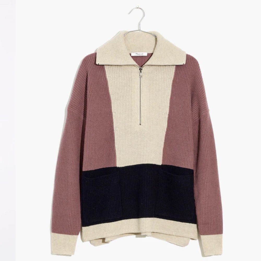 NWT Madewell Glenbrook 1/2‎ Zip Merino Wool Pull Over Sweater in Fog XS